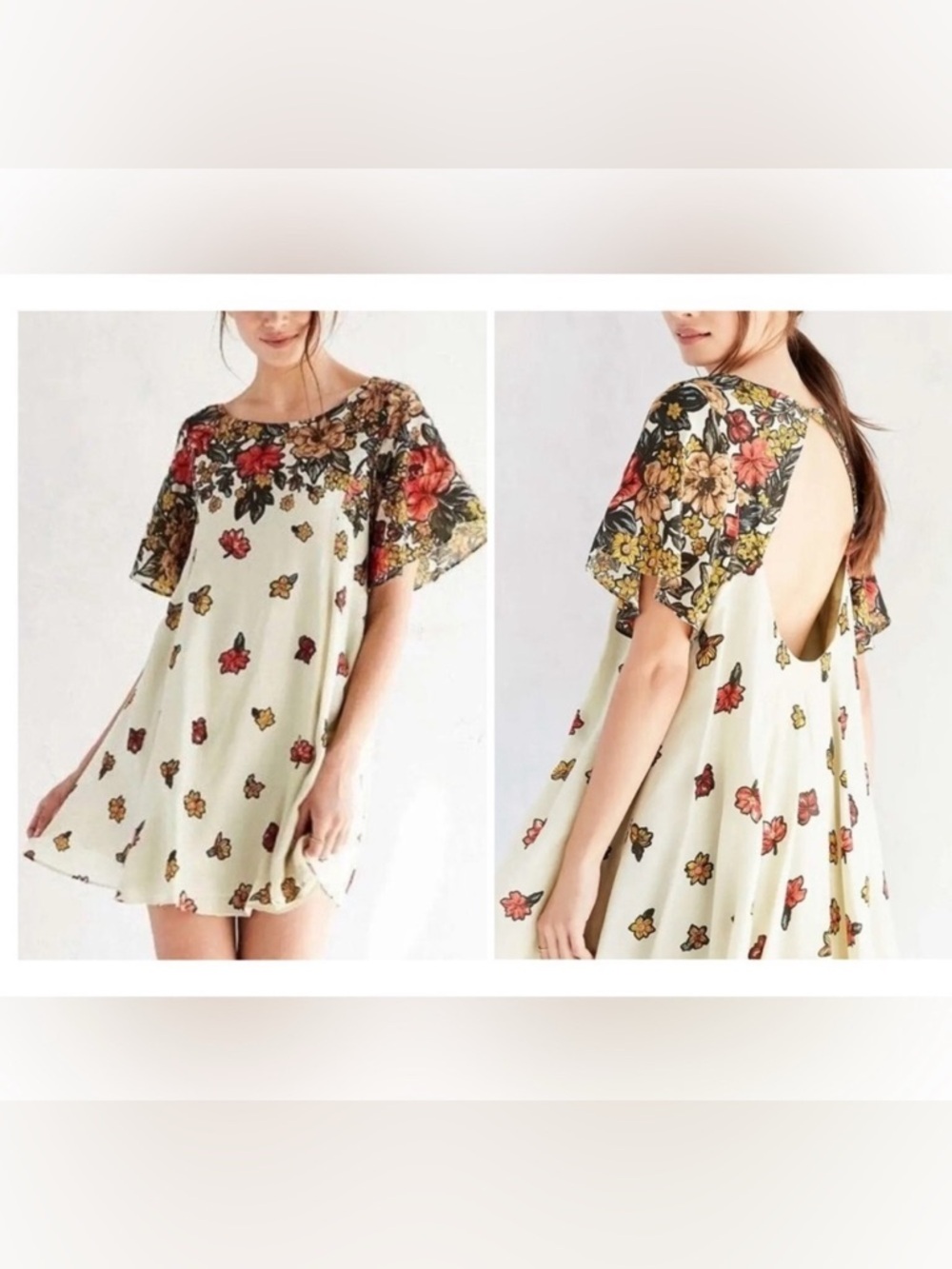 Urban Outfitters Kimchi Blue‎ Small Floral Fields Flutter Sleeve Open Back Dress